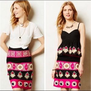 Anthropologie Leifsdottir Catrina Embroidered Pom Pencil skirt.